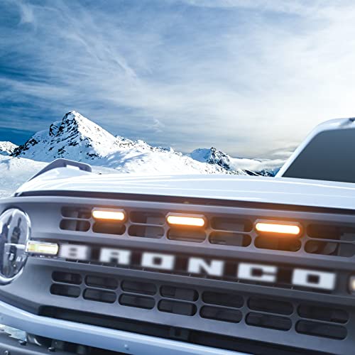 Led Grille Lights For Ford Bronco 2021 2022 2023 Base & Black Diamond Accessories 2 & 4 Door Front Grille Light Bar Amber Lamps Kit (3 Pcs) #TOP6