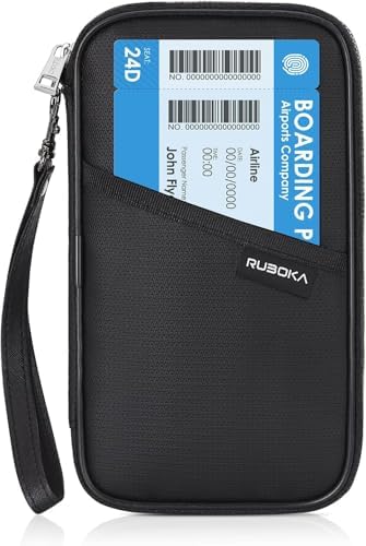 Ruboka Fireproof RFID Blocking Passport Holder Wallet (4.3inx8.6in), Family Multiple Passport Holder Cover Bag Waterproof, Travel Document Organizer Credit Card Clutch Bag for Men Women