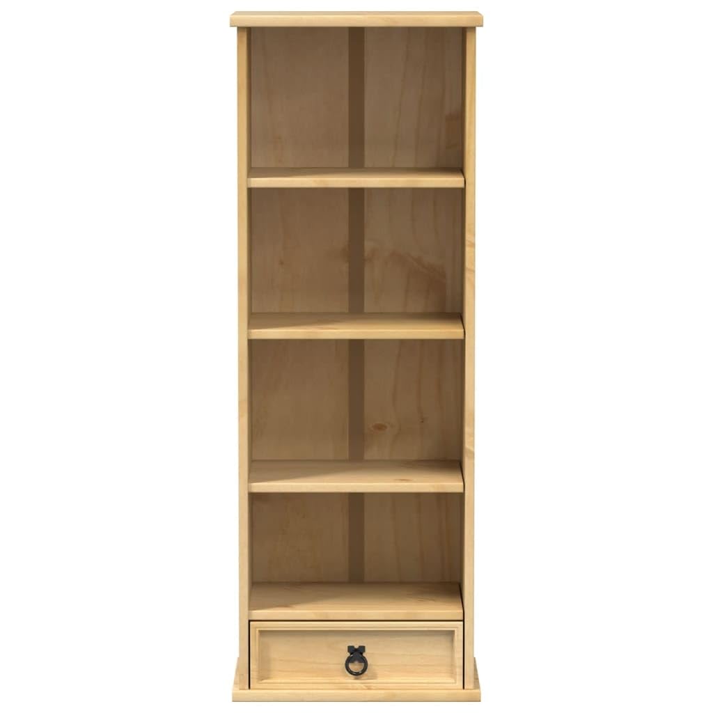 Gecheer Mobile Porta CD, Scomparti Aperti e Cassetti per Organizzazione Dischi, 40x30x110 cm, in Legno Massello di Pino con Finitura Cerata Ambra, Mobile Multifunzionale per Soggiorno Ufficio Studio