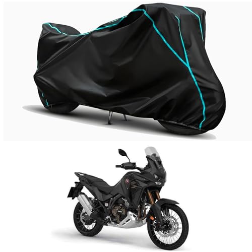 Image of Waterproof Bike Body Cover Compatible for | Honda Africa Twin Manual | Taffeta Fabric, Sky Piping Design, Bottom Elastic Fit | Dustproof, Sun UV & Rain Protection for All Weather.
