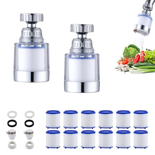Taciieua Water Filter Tap, Kitchen & Bathroom Sink Filter - Removes Chlorine, Fluoride, Heavy Metals (2 Pack)