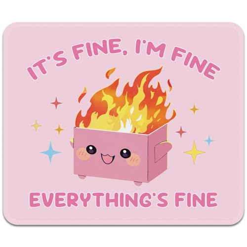 Image of FROGIGO Mouse Pad with Stitched Edges - Funny Mousepad for Women, 9.25 x 7.75 inch Washable Square Desk Pad, Non-Slip Rubber Base, Office Home Laptop Accessories - Pink Box on Fire