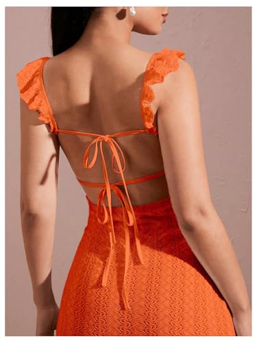 Image of SOLY HUX Women's Maxi Dress Crochet Ruffle Sleeveless Backless Bodycon Long Dresses