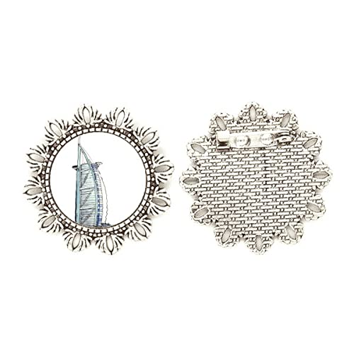 Broche de plata con flor mediano de diseño exclusivo tallado inspirado en Dubái