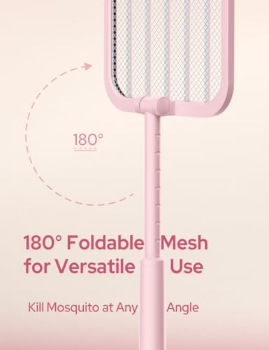 Image of CostarMatter 3500V Foldable Electric Mosquito Bat - UV Purple Light, Rechargeable Handheld Extendable Electric Fly Swatter Up to 78CM, 1200mAh Lithium-ion Battery Mosquito Killer Lamp for Home (Pink)