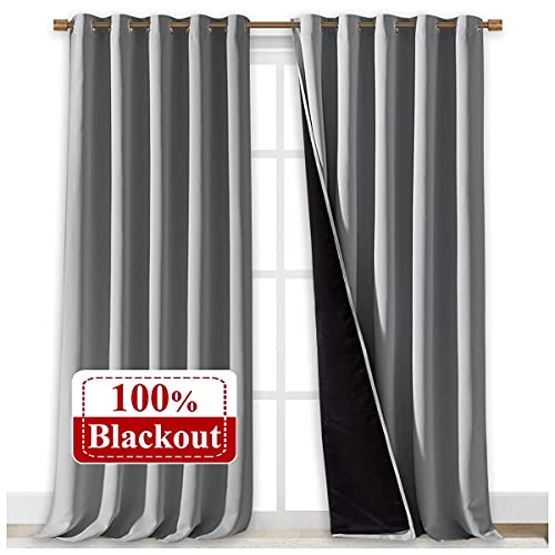 Image of NICETOWN 100% Blackout Blinds, Laundry Room Decor Window Treatment Curtains for Large Patio Sliding Door, Thermal Insulated Silver Grey Curtains for Bedroom, Set of 2, 70 inches x 108 inches