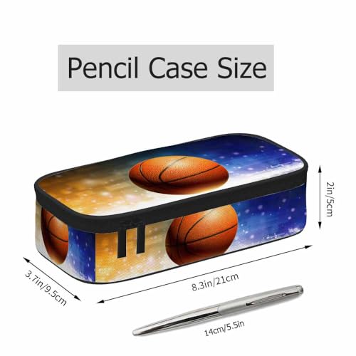 Image of Basketball Pencil Case Organizer Glittering Light Magic Sports Orange Blue Stationery Box Makeup Box School Supply for Boy Girl Men Women