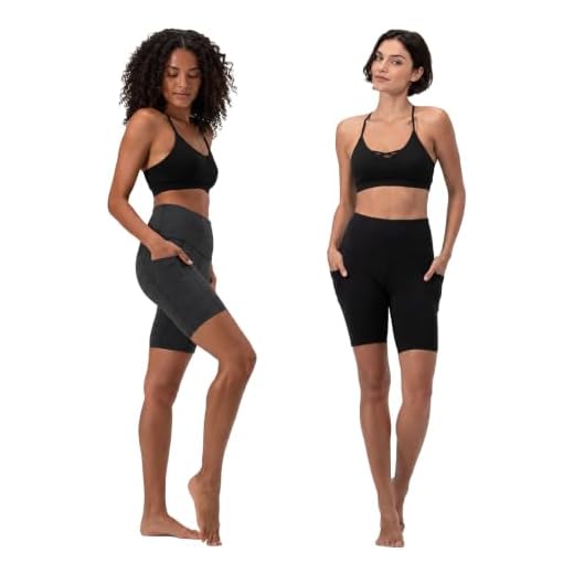 DEVOPS Women's 2-Pack High Waist Workout Yoga Running Exercise Shorts with Side Pockets (Large, Black/Heather Charcoal)
