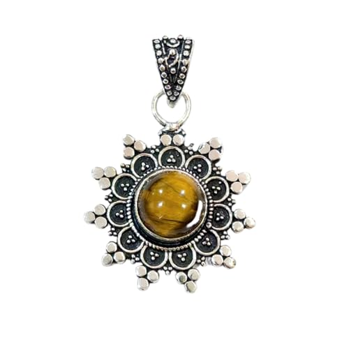 Pendentif en oeil de tigre naturel et argent filigrane fait main