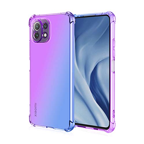 QCMM for Xiaomi Mi 11 Lite/Mi 11 Lite 5G Case Slim Shock Absorption Transparent TPU Soft Edge Bumper with Reinforced Corners Multicolor Gradient Protective Cover, Purple Blue