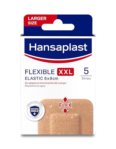 Hansaplast Flexible XXL Elastic Apósitos para heridas, Tiras impermeables y extraflexibles para cubrir heridas, Bloquean el 99% de bacterias, 5 apósitos, 9 cm x 6 cm