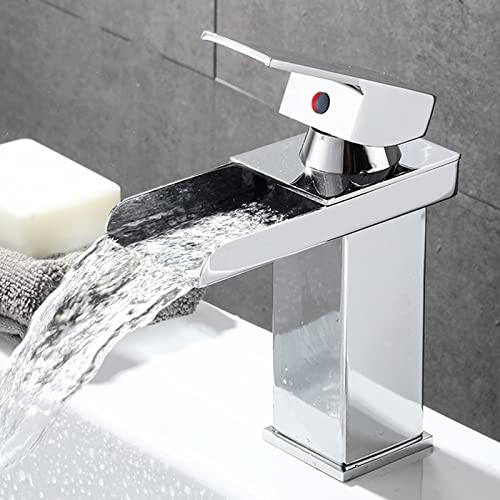 Grifo de lavabo en cascada mezclador monomando de agua fría y caliente para lavamanos de baño