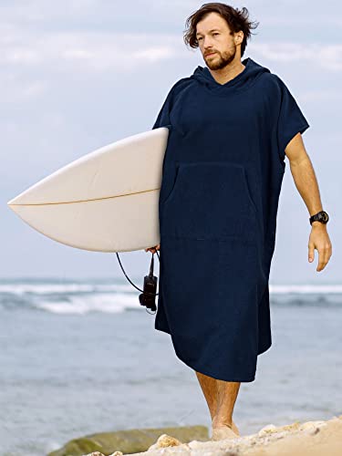 SUN CUBE Surf Poncho Changing Robe with Hood | Absorbent Quick Dry Microfiber Wetsuit Changing Towel with Pocket for Surfing Men Women, Navy, One size