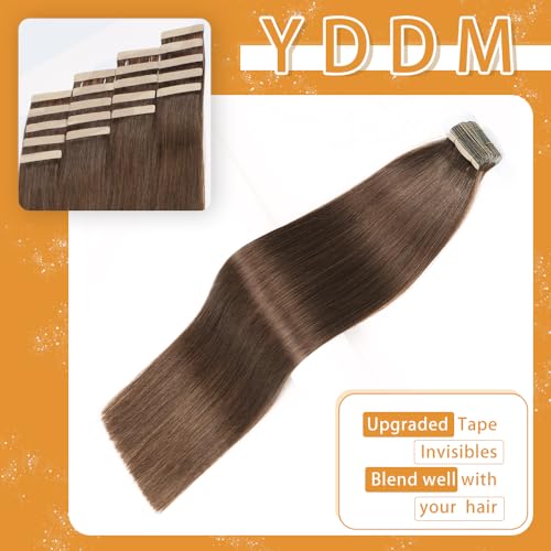 Image of YDDM Tape in Hair Extensions, 16 Inch 20pcs Chocolate Brown Invisible Tape in Hair Extensions Human Hair Straight Seamless 100% Remy Human Hair(4#, 16 Inch)