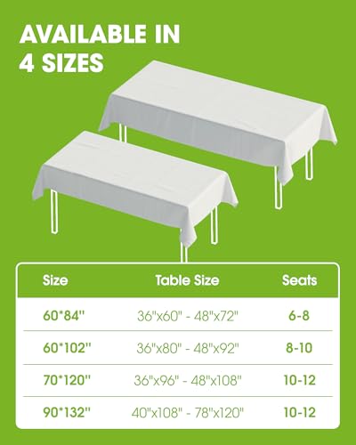 Image of Pureegg Polyester Tablecloth 60 inch x 84 inch Reusable & Washable Ivory | Durable, RectangleTable Cloth , for Outdoor Party, Picnic, Wedding, Banquet, Birthday