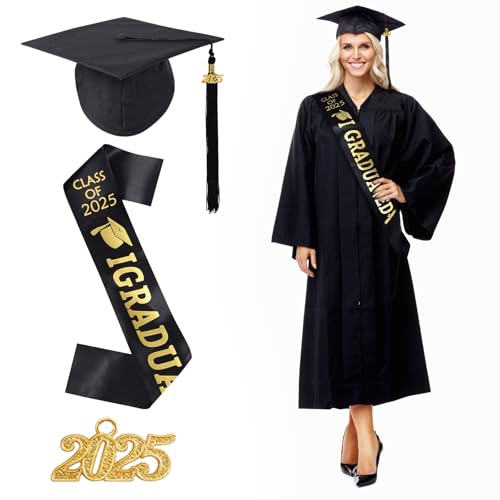 JONRRYIN Toga y Birrete Graduacion Adulto, 2024 Conjunto de Traje de Graduación, Universitarios y Secundaria Graduacion Bata, Gorro de Graduación con Borla, Disfraz Unisex Mujer Hombre (54)