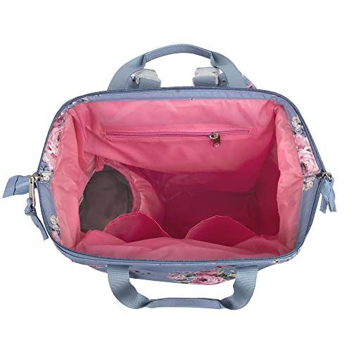 Wide Open Frame Diaper Bag Backpack And Nappy Travel Bag Tote With Changing Pad, Stroller Straps (Fanciful Flowers) #TOP3