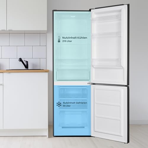 homeX Kühlschrank mit Gefrierfach, Kühl-Gefrier-Kombination freistehend, groß - 315 Liter, 4-Sterne Gefrieren, Super-Frost-Funktion, leise, EEK C, Kühl Gefrierkombination schwarz, CFS3151C-B
