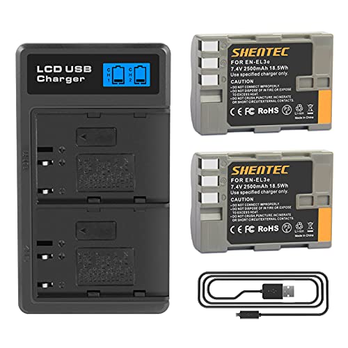 2X Shentec 2500mAh Batteries Compatibles Avec Nikon EN-EL3e EN-EL3a EN-EL3a D50 D70 D70S D80 D90 D100 D200 D300 D300S D700 D900 Appareils Photo numériques Batteries