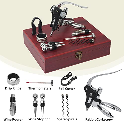 Wine Opener, Rabbit Corkscrew with Elegant Wooden Box, Premium 9-Piece Set, Includes Wine Stopper, Foil Cutter, Bottle Stopper, Easy Cork Removal, Great Gift for Wine Lovers, Sliver - Image 3