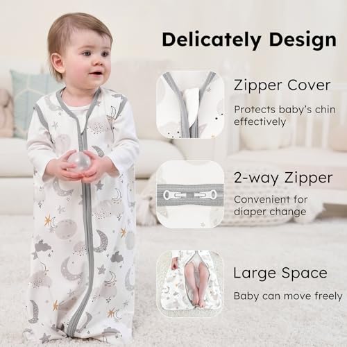 Image of Baby Sleep Sack 18-24 months, 100% Cotton Sleeping Sack for Newborn and Infant, 3 Pack Baby Wearable Blanket for Boy and Girl, 0.5 Tog Lightweight Double Zipper Sleep Bag Grey Moon Bear