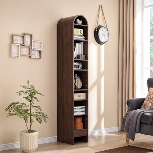 Image of IFBUY 67 inch Tall Arched Bathroom Storage Cabinet, 8-Tier Modern Farmhouse Storage Cabinet with Adjustable Shelves, Wood Freestanding Cabinet for Bathroom, Living Room, Entryway, Hallway (Brown)