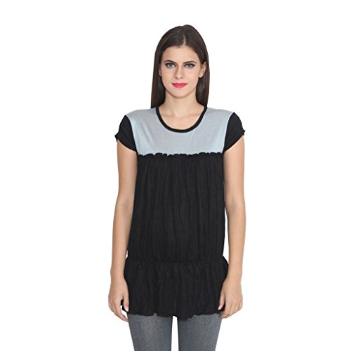 Image of Teemoods Women's Solid Viscose Top: Two Tone Design, Short Sleeve, Round Neck, Regular Fit, Breathable & Comfortable, Casual Wear for Women, S, M, L Sizes