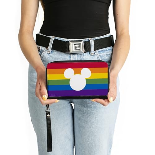 Buckle-Down Disney Wallet, Zip Around, Mickey Mouse Pride Ears Icon Rainbow Stripe Multi Color, Vegan Leather3