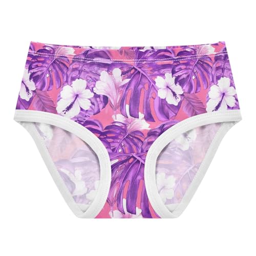 Joisal Toddler Girls Underwear 2t Cotton Panties for Girl Print Underpants Briefs Tropical Purple Monstera Leaves