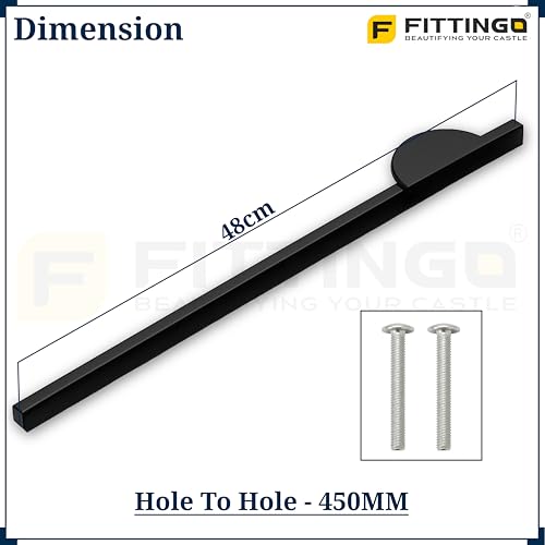 Image of Polo 48 cm Aluminum Wardrobe Handle /Black TT Finish /450mm Hole to Hole /Large Wardrobe & Cabinet Pull Handle for Home & Office /for Modern Interior - Pack of 1(Left)-| 3 Years Warranty |