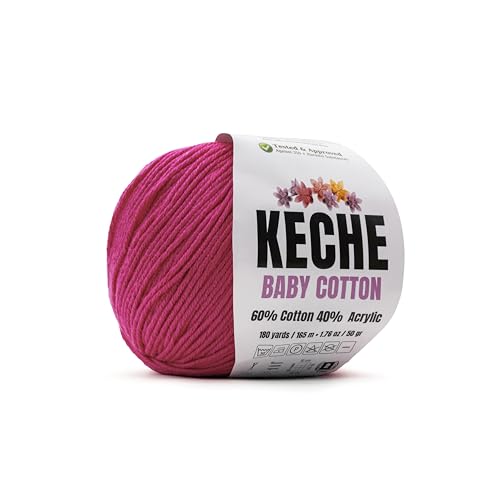 Image of Keche Baby Cotton, 60% Cotton 40% Acrylic Yarn, Soft Cotton Yarn for Crochet and Knitting, Amigurumi Yarn 1 Skein /Ball 1.76 Oz (50g) / 180 Yrds (165m) - Deep Pink