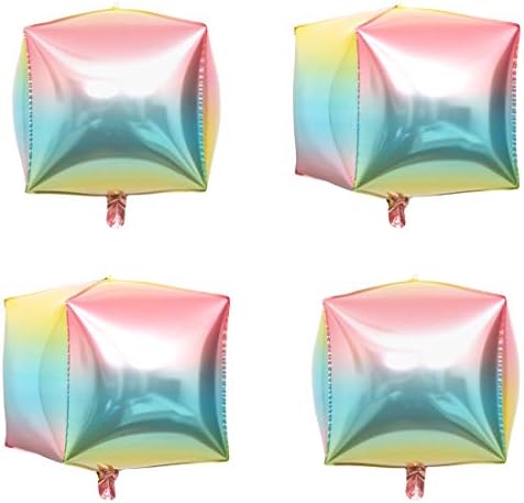 Eanjia Gradient Color Foil Cube Balloons 4 count 4D Foil Balloons 15" Hangable Square Shaped Aluminum Mylar Balloon for Birthday Party Decoration Wedding Babyshower Marriage Decor Supplies
