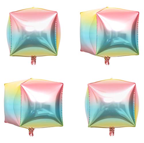 Eanjia Gradient Color Foil Cube Balloons 4 Count 4D Foil Balloons 15" Hangable Square Shaped Aluminum Mylar Balloon For Birthday Party Decoration Wedding Babyshower Marriage Decor Supplies #TOP11