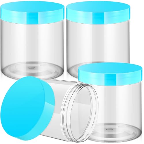 Image of Patelai 4 Pcs Plastic Jars Wide Mouth with Lids,16 Ounce,Blue