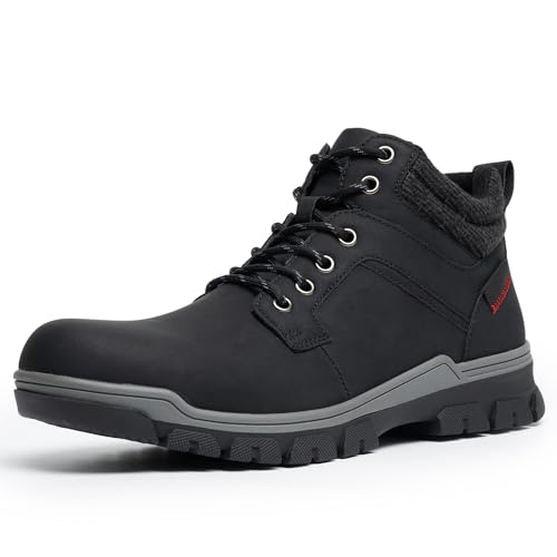CGRRBW Men's Work Hiking Shoes Boots Waterproof, Anti-Slip Outdoor Climbing Warm Work Trekking Shoes for Men DSXM07-BLACK-8.5