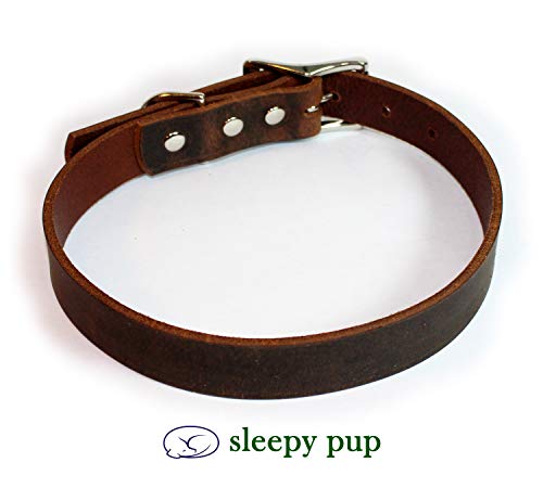 Full Grain Thick Leather Dog Collar (L/Xl: 20"-24", Dark Brown) #TOP1