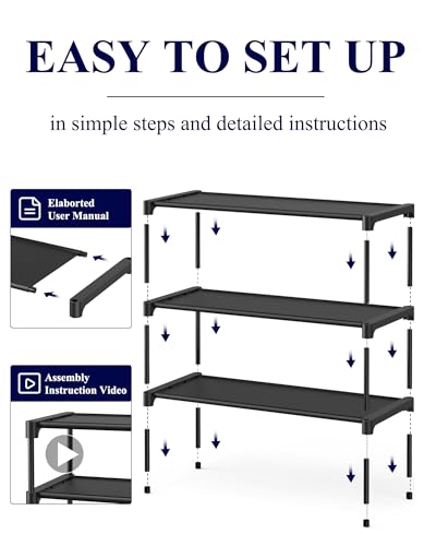 Kitsure Shoe Rack - Premium Non-Woven Shoe Rack Shelf, Shoe Organizer for Closet, Entryway, Garage & Corridor, Sturdy & Durable Long Stackable Shoe Shelves, X-Large, Black