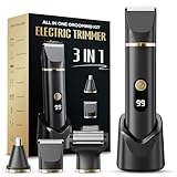 Beard Trimmer for Men, IPX7 Waterproof Body Hair Trimmer Electric Razor Shaver Body Grooming Kit Wet/Dry Use for Groin, Nose, Ear Hairs, Beard, Legs, Chest (Black)