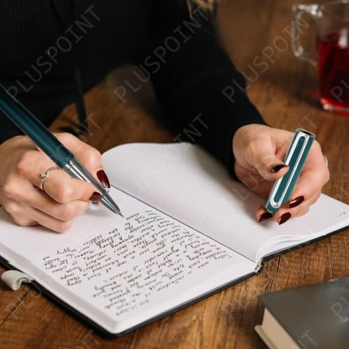 Image of PLUSPOINT Stainless Steel Fountain Pen Stunning Luxury Pen with Metallic Green Finish, Iridium Nib, Pen Gift for Men & Women, Professional, Executive Office, Nice Designer Pens for kids