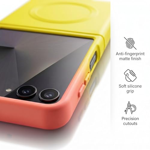 Image of amazon basics Gradient Mag-Safe Case for Samsung Galaxy Z Flip 7 5G | Soft Silicone Shockproof Cover with Camera Protection | Slim Lightweight Design | Smooth Touch & Durable - Orange & Yellow