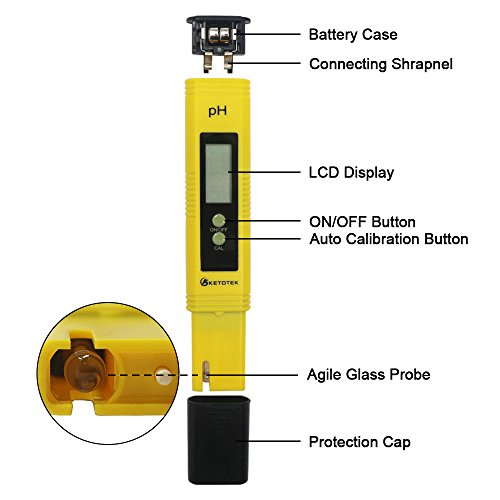 KETOTEK Digital PH Meter, PH Meter with ATC, Water PH Test Meter with 0.00-16.00ph Measure Range for Drinking Water, Hydroponics, Aquariums, Swimming Pools. High Accuracy 0.01 PH Pen Tester…