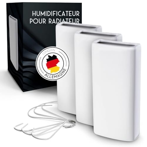 FALKENWERK Lot de 3 humidificateurs de radiateur en céramique - Universel avec crochet flexible - Durable - Convient à tous les appareils de chauffage - Blanc