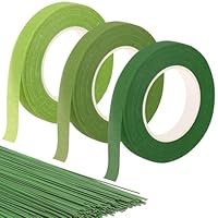 LDERFIV 3 Stück Floristenband Grün 100 Pcs Blumendraht Grün Floristendraht Floristik Kreppband für Wrapping Blumensträuße und Floralen Handwerken Kunsthandwerk (27m/Rolle)