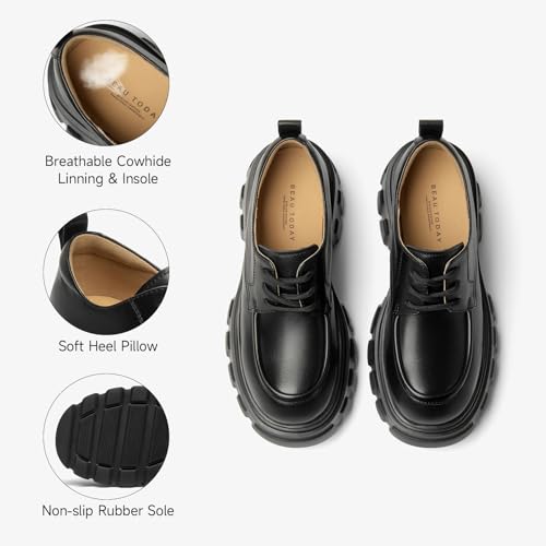 Image of BEAU TODAY Platform Oxfords for Women, Oxford Shoes for Women, Chunky Leather Lace Up Oxfords,Casual Comfortable Breathable Non-Slip Dress Shoes for Work Business