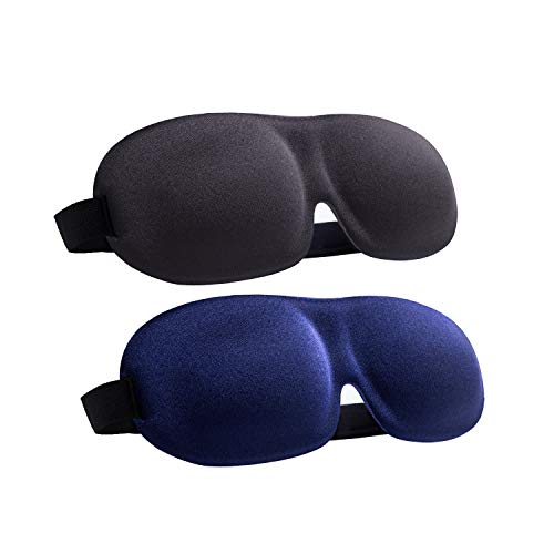 Eye Mask 2 Pack Eyeshade for Sleeping 3D Contoured Shape Lightweight & Comfortable Good Night Eye Masks for Women, Men, for Travel, Nap, Shift Work (Black & Blue)