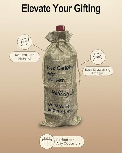 Image of Social Gathering Drawstring Wine Bag - Reusable Wine Gift Bag for Friends, Perfect for Parties, Dinners & Celebrations, Holds 750ml Bottles with Ease