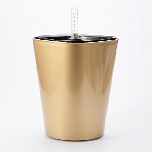7-Inch Self Watering Planter Water Storage Flower Pot + Water Detector for Home Balcony Garden Decor (Square/Gold)