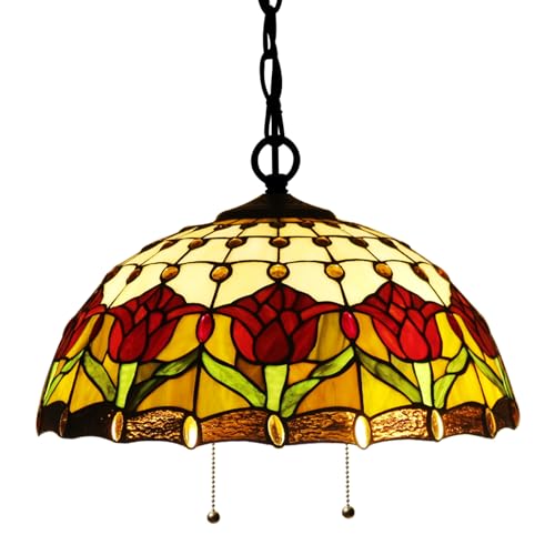 Image of 16Inch Tiffany Stained Glass Lamp Shade Replacement Only(Yellow Tulips) | Fit For Table Lamps FLoor Lamp Ceiling Fixture Pendant Hanging Light Home Office Decoration