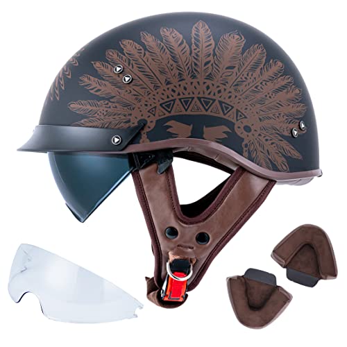 Vcoros F-07 Motorcycle Half Face Helmet Sun Visor Quick Release Buckle Dot Approved Adult Helmets For Men Women (Chiefs Crown,M #TOP6