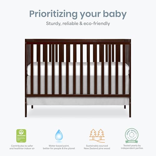 Image of Dream On Me Synergy 5-in-1 Crib, Toddler Bed in Espresso | BSA Verified, ASTM & CPSC Tested, 3-Position Mattress Support, Converts to Toddler, Day and Full Size Bed, 50 Lb, Espresso